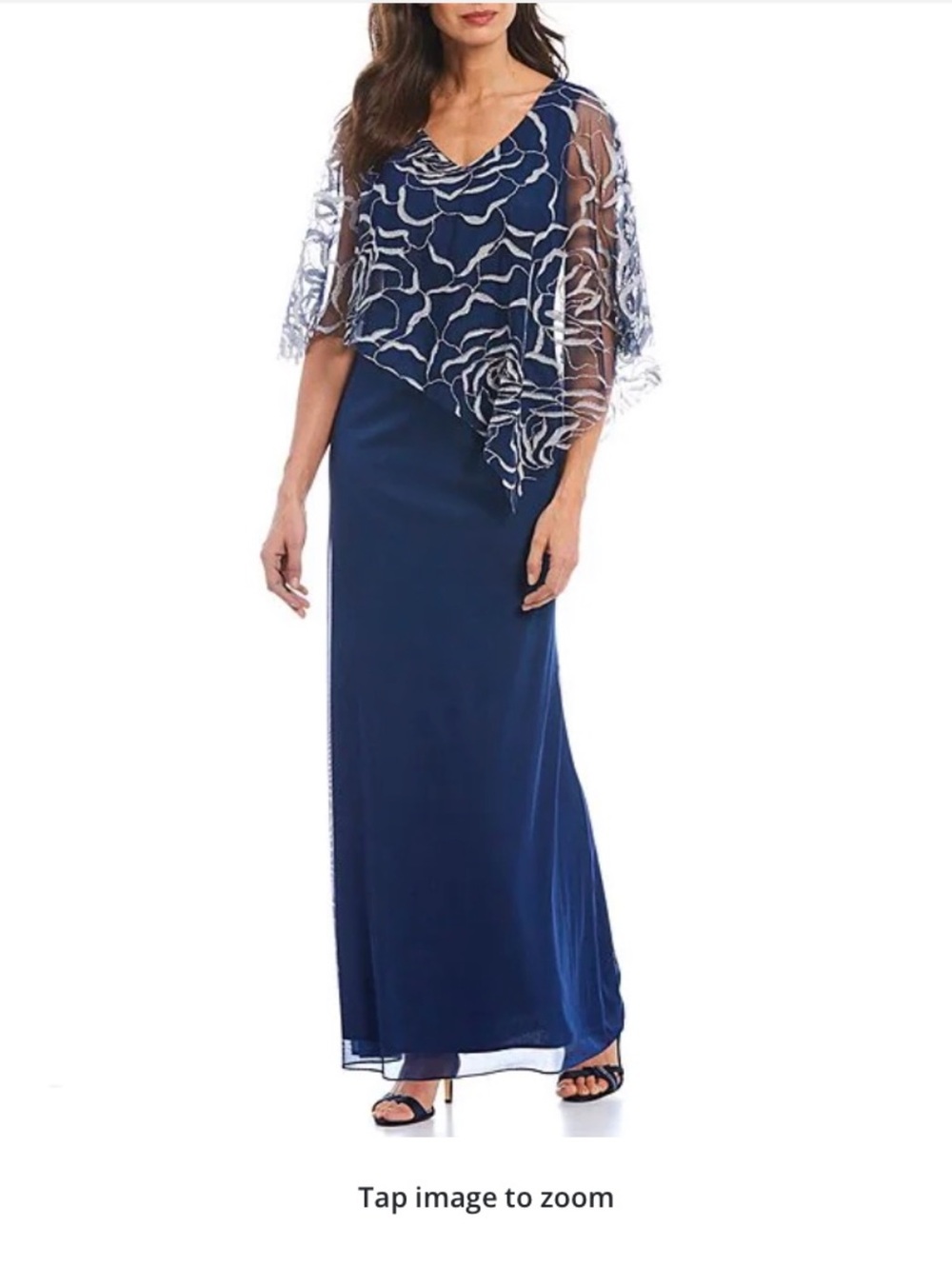 IGNITE Evenings Navy Mesh Capelet V-neck Jersey Gown Sz 12